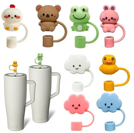 Hsrag 8pcs 10mm Stanley Cup Accessories, Stanley Accessories Straw Cover, Dustproof Reusable Straw Topper, Cute Patterns