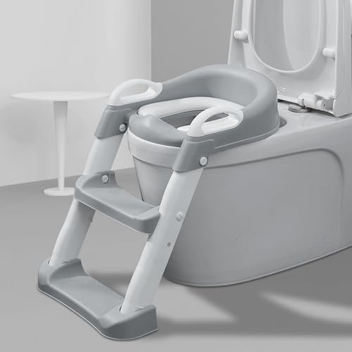 Amazing Tour Potty Training Toddler Toilet Seat Kids Chair - 2 in 1 Foldable Baby Potty Infant Kids Toilet Chair Portable Training Seat with No-Slip Ladder Step Stool for 6 Months to 7 Years Old