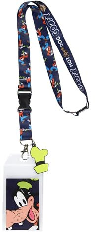 Disney Hot Diggity Dog Goofy Lanière avec porte-badge transparent et breloque en caoutchouc vert de 5,1 cm