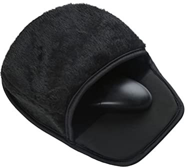 Ghzste Heated Mouse Pad Hand Warmer USB Heated Mouse Pad Winter Plush Hand Warmer with Wrist Rest Mat Heating Mousepad for Office Home Computer Laptop Work (black)