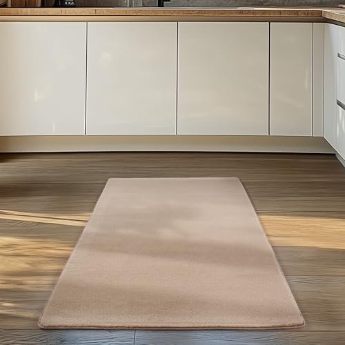Carpettex Kurzflor Teppich Läufer Flur 80 x 150 cm Beige - Teppich Waschbar, Weich, rutschfest, modern einfarbig Design - für Wohnzimmer, Schlafzimmer, Küche, Esszimmer