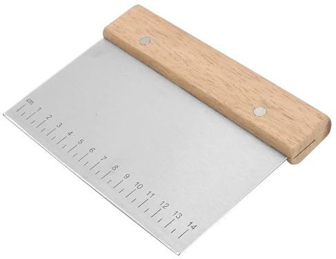 Dough Scraper with Scale 15cm Bench Scraper for Baking Stainless Steel Bread Cutter Chopper with Non-Slip Wooden Handle Multi-Purpose Cake Scrapers for Pizza, Dough, Cake, Baking, Cream Coating