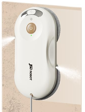 JSDROBOT T30 Robot Laveur de Vitre,Aspiration 5500 Pa,Double Pulvérisation,Silencieux,Ultra-Mince 6,05 cm,Intelligente Navigation, Protection Multiple,Nettoyeur vitre Intérieur/Extérieur (Blanc/Or)