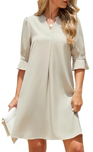 Enmain Vestiti Estivi Donna Elegante Abito Casual con Scollo a V e Maniche Corte a Volant e Tasche