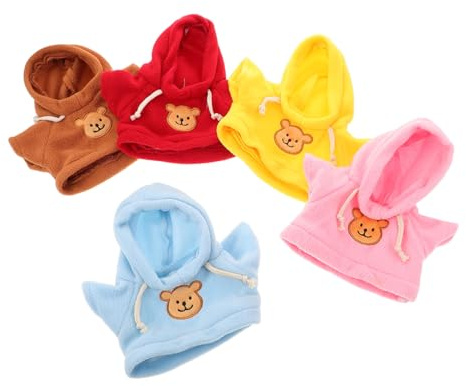 KICHOUSE 5stücke Teiliges Bär-Kleidungsset Eng Anliegend Mit Kapuze Plüschige Teddybären-Outfits Für Stofftiere DIY-puppenbekleidung in Gelb Blau Rot Braun Rosa