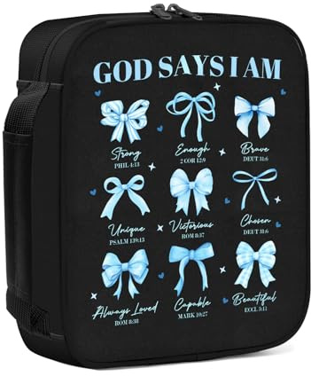Bible Cover Case For Women, Bible Cover With Handles, Bibles Carrying Case For Women, Christian Gifts For Female, Blue Bow Bibles Book Bag, God Says I Am