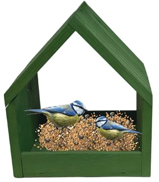MODO24 Vogelhaus mit Ständer aus FSC® Holz, Vogelkäfig mit Dach, Wetterfestes Vogelfutterhaus für Garten & Balkon, Futterstation für Vögel, Nistkasten Vogelschutzhaus, 117x24x22, Farbe: Grün