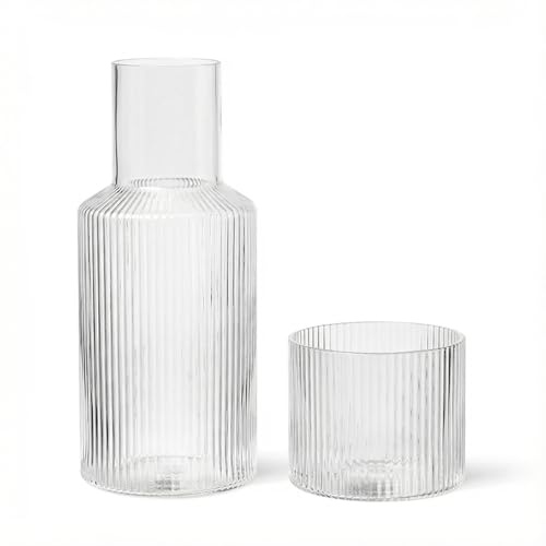 Vattenkaraff och glaskopp, badflaska med glasmunstycke för iste, drycker för sovrum, nattduksbord, kök, 1000 ml (klar)