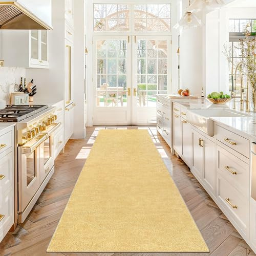 Stqyeiw Läufer Teppich für Flur 70 x 90 cm Lang rutschfest Küchenläufer Teppich Läufer für Küche Waschbar Teppichläufer Flur Teppich Küchenteppich für Eingang Schlafzimmer Korridor Waschküche Gelb