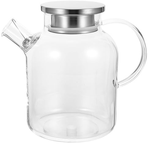 Milisten Pichet en Verre Transparent 1,6l Couvercle Inox, Bouilloire Résistante la Chaleur Cuisine, Carafe à Eau et Jus, Récipient à Boisson Pratique pour Usage Domestique
