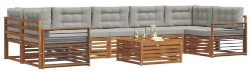 vidaXL Outdoor-Sofagarnitur mit Kissen 8 pcs Natürlich und Hellgrau, Garten-Sofa, modulares Möbel, robuste Sitzgelegenheiten, Moderne Lounge für Terrassen, bequemes Set