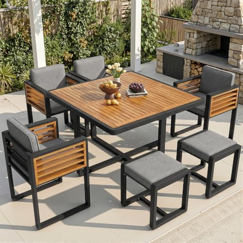 IKERY Garden Furniture Set, Garden Lounge Seating Group with 6 Chairs and Table, Patio Furniture/Balcony Furniture Set for 6 People, Garden Furniture Set/Dining Set, Garden Sofa Set, Solid Wood