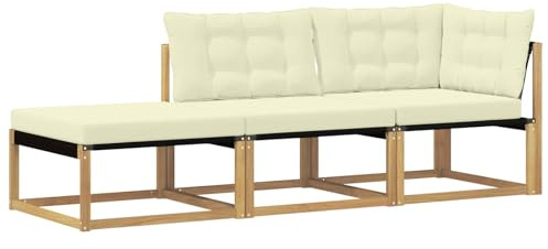 vidaXL Sectional Sofa Einheiten mit Kissen Weiß 241,5 x 83 x 73 cm, Akazienholz Lounge Set, Moderne Gartenmöbel, wetterfestes Design, perfekt für Balkon und Entspannung