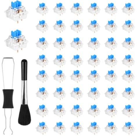 SFBSFL 50Pcs Blue Mechanical Keyboard Switches, Switches with 3-Pin Transparent Caps,Dustproof and Waterproof Keyboard Accessories for DIY Kits,LED Keyboards,Gaming Keyboards