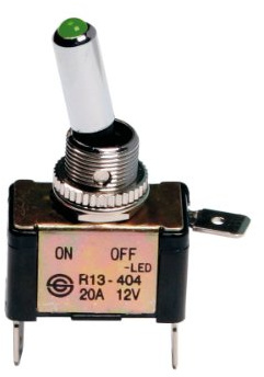 Pilot LA_45558 Ein-/ Ausschalter, Alu, mit grüner LED, 12V, 20A