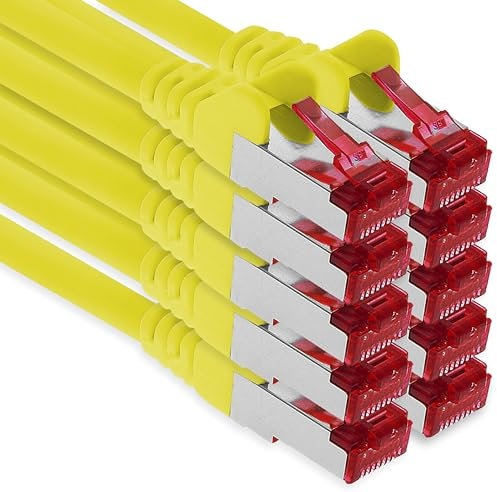 1aTTack.de - 10x 0,5 m cavo patch CAT6 S/FTP PIMF schermatura CAT.6 cavo di rete RJ45 cavo Ethernet DSL router LAN switch modem pannello patch - giallo - 10 pezzi