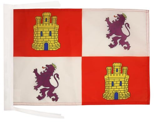 BANDERA de CASTILLA Y LEÓN 45x30cm - BANDERINA CASTELLANOLEONESA 30 x 45 cm cordeles - AZ FLAG