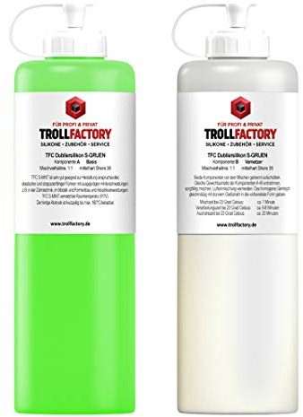 TFC Troll Factory Silikon-Kautschuk S-GRUEN mittelhart Shore 35 1:1 NV 2kg hellgrün und weiß 2kg Silikon-Kautschuk für Gussformen herstellen, Formen mit Hinterschneidungen
