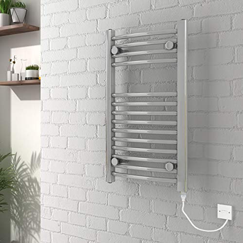 Warmehaus Curved Electric Heated Towel Rail Warmer Radiator Chrome 700 x 400 mm - 150W Manual