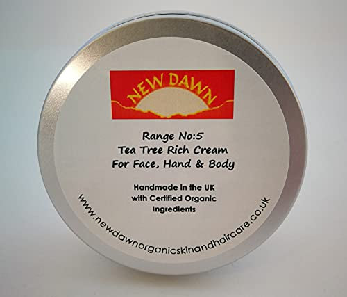 Organic Natural Tea Tree Rich Cream/Moisturiser for Dry skin - Range No.5 - Made with Coconut, Rosehip and Starflower Oil (250ml)