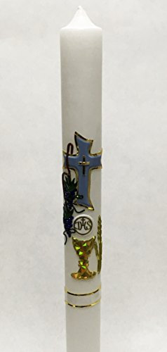 Taufkerze Kommunionkerze K-1 Gold/Blau inkl. Tropfschutz und Beschriftung KW-JO-K01