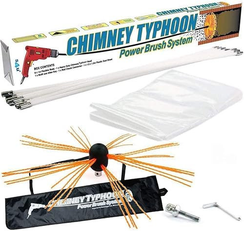 Chimney Typhoon Power Sweeping Set Flexible Nylon Rods & Brush Head Rotary Drill Drive Chimney Kit Flue Cleaner Removes Soot 14 Metre Set – 46 Feet