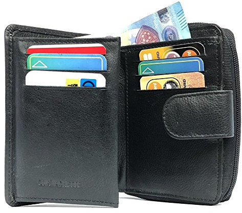 LOLUNA® Porte-Monnaie Cuir Fermeture hermétique - Portefeuille - Compagnon - spacieux et Fonctionnel pour Ranger 9 Cartes - Billet - Monnaie - identité - permis - Idée Cadeau pour Femme - Noir