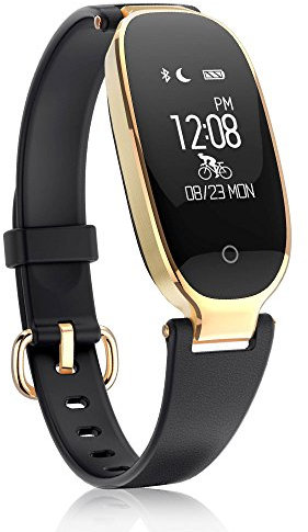 Pulsera Monitor de Actividad Pulsómetro y Podómetro para Mujeres Impermeable IP67, con Bluetooth Contador de Pasos y Monitor de Sueño para Smartphones con Android e iOS: iPhone, Samsung (Negro y Oro)