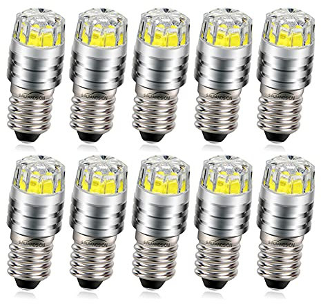 Ruiandsion 10 Stück E10 LED Upgrade Birne 2W COB 6V 6000K Weiß LED Birne Ersatz für Taschenlampen Taschenlampe Scheinwerfer Scheinwerfer
