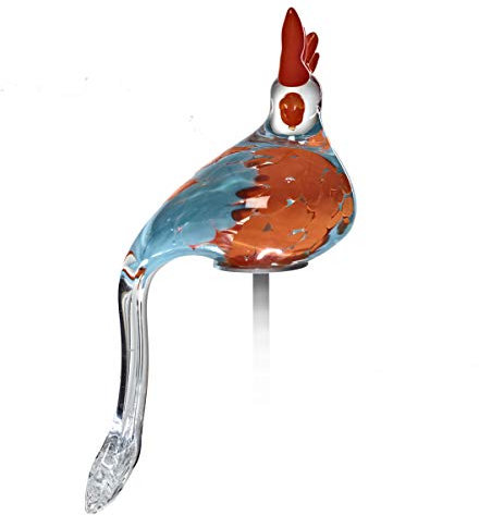 CRISTALICA Gartenvogel Papagei Lori Glastier Gartendeko Glas Blau Orange 30 cm mit Stab