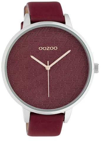 Oozoo Modische Damenuhr mit Lederband Quarz 45 MM Weinrot/Weinrot C10408
