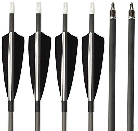 SHARROW 12 Stücke Carbonpfeile 34 Zoll Bogenpfeile mit Naturfedern Jagd Pfeile für Bogen 500 Spine mit Pfeilköcher für Recurvebogen Compound Bogen (Pfeile) …