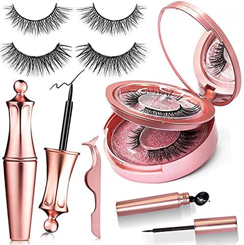 Magnetische Wimpern,3D Magnetwimpern mit Eyeliner,2 Pcs Magnetic Eyeliner 5 Magnete Wimpern Wiederverwendbare Wimpern Magnetisch Eyeliner,Magnetic Lashes mit Pinzette