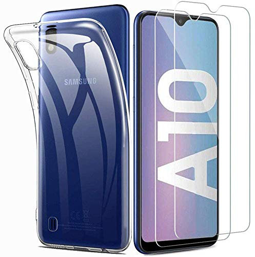 iLiebe Kompatibel mit Samsung Galaxy A10 Hülle+ Panzerglas Set, [1 Schutzhülle + 2 Schutzfolie] Handyhülle [Ultra Dünn] 9H Displayschutzfolie TPU Silikon Case Cover für Samsung Galaxy A10