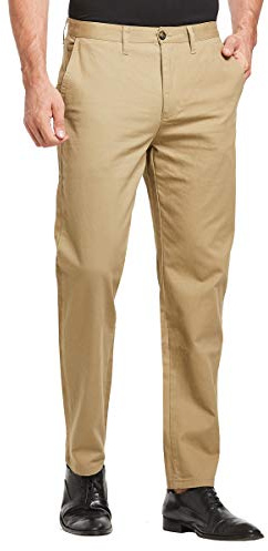 JustSun Chino Trousers for Men Casual Chinos Regular Fit Smart Pants Khaki 34W30L