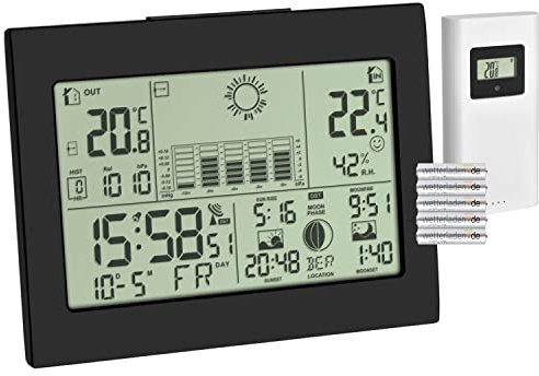 TFA Dostmann Funk-Wetterstation Horizon, 35.1155.01, mit Außensensor, Wettervorhersage, mit Funkuhr, mit Batterien