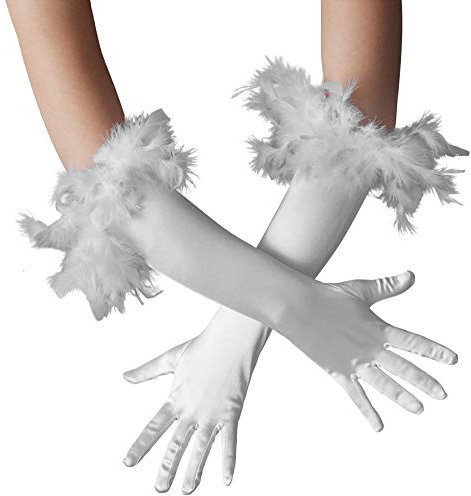dressforfun 901030 Damen Handschuhe mit Federn, elegante Opern Federhandschuhe, Fasching Karneval - diverse Farben - silber