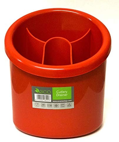 ECO Cutlery Utensil Drainer with 4 Compartments, 15×14×18 cm (Red)