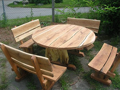 KJR Holzmanufaktur Rustikale runde Gartenmöbel, Sitzgarnitur,Sitzgruppe aus Eiche, rund, massiv 200 cm …