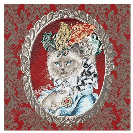 Stoff am Stück Stoff Kissen Panel Polyester Baumwolle Gobelin rot Katze Spiegel 50 x 50 cm