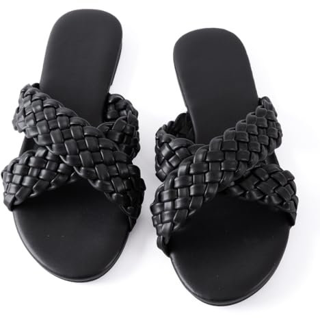 Mtzyoa Damen Flip-Flops Perlen Schleife Sandalen Strand Flach Nieten Regen Gelee Gold Perlen, Schwarz (X Crossover schwarz), 39 EU