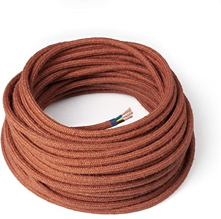 Amarcords - Textilkabel für Lampen BACKSTEIN, rund, Jute, 3 Meter, mit Erdung 3x0,75 - Stoffkabel mit farbigem vintage Stoff überzogen für Kronleuchter, Wandlampen und Lampenschirme