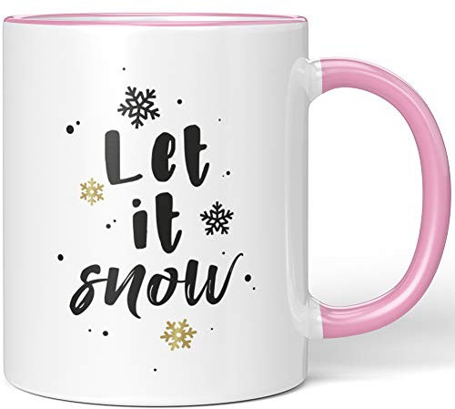 JUNIWORDS Tasse, Let it snow, goldene Schneeflocken (1000188), Wähle Farbe, Rosa