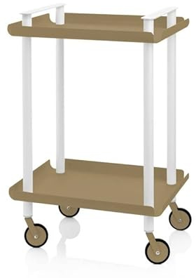 DON HIERRO - Servierwagen, Rollregal mit 2 Ebenen, Metall, weißer Rahmen, LEKY-Sand