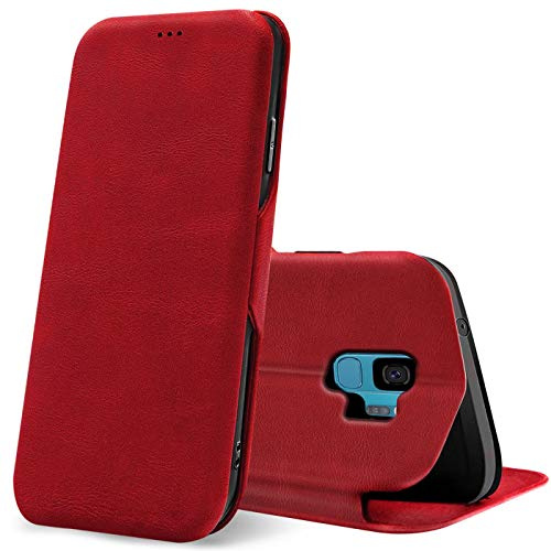 CoolGadget Flip Case Handy für Samsung Galaxy S9 Shell Flip Case, dünne Business Klapphülle mit Magnetverschluss & Kartenfach, kompatibel mit Samsung Galaxy S9 (5,8 Zoll), Rot