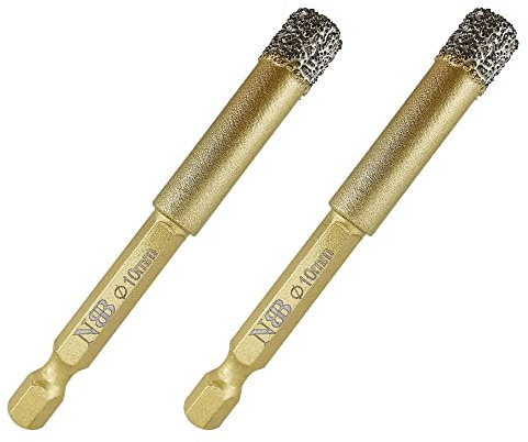 NBB Punte diamantate con codolo esagonale E6,3, per foratura a secco in porcellana dura, ceramica, piastrelle, granito, marmo, meglio bagnate, utilizzate in trapani con filo o cordless (2, 10mm)