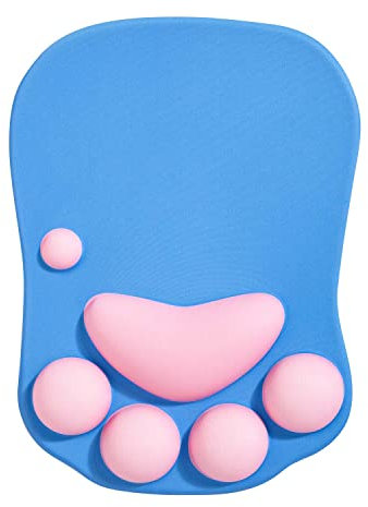 DOBAOJIA Mauspad mit Handgelenkstütze, Mauspad Katzenpfote, Ergonomische Mauspad, 3D Silikon Gel Mauspad, Mouse Pad, Mouse Mat, Rutschfester Boden, für Zuhause/Büro/Gaming, Blau & Rosa