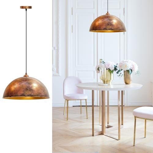 bamyum Hängelampe Esstisch Ø50cm Kupferfarbe, Vintage Große Pendelleuchte Esstisch E27, Hängelampe Wohnzimmer Lampe Handgemalt Vintage Retro Industrial Style, Küchenlampe Hängend, Pendelleuchte Copper