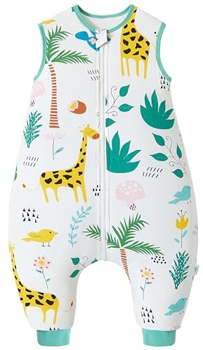Chilsuessy Toddler Sleeping Bag with Feet (CPC Certification) 2.5 Tog Baby Sleeping Sack with Legs Pyjamas Infant Walking Cotton Wearable Blankets, Giraffe, 70cm/6-18Months