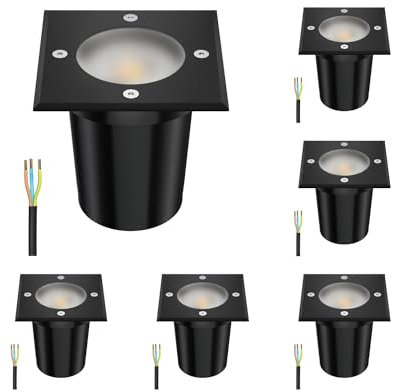 ledscom.de 6 Stück Bodeneinbauleuchte RELI für außen, IP67, schwarz, gefrostet, eckig, 11 x 11cm inkl. LED Lampe 535lm weiß
